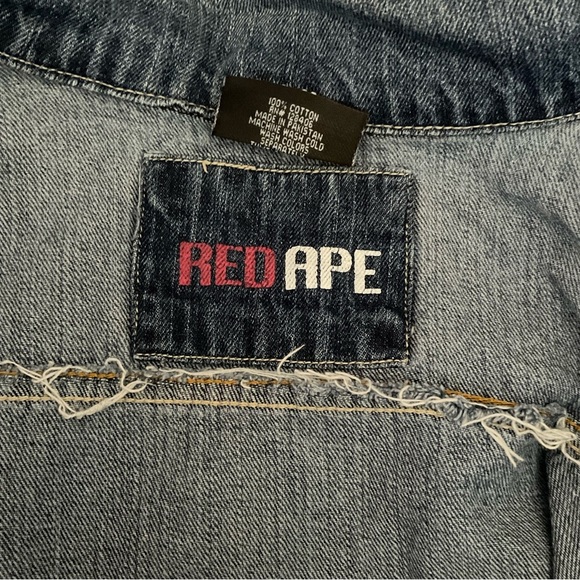 Vintage Red Ape Mens Distressed Denim Jacket XL 38 Faded Blue Jean Jacket - Picture 7 of 9